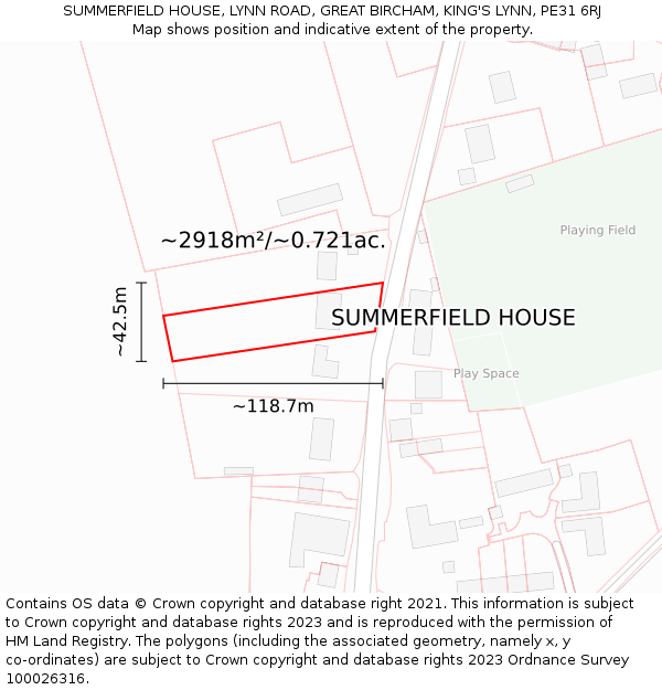 SUMMERFIELD HOUSE, LYNN ROAD, GREAT BIRCHAM, KING'S LYNN, PE31 6RJ: Plot and title map