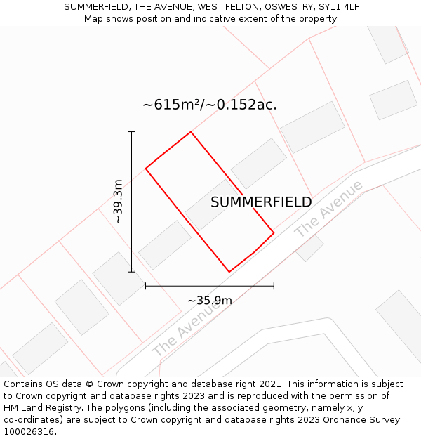 SUMMERFIELD, THE AVENUE, WEST FELTON, OSWESTRY, SY11 4LF: Plot and title map