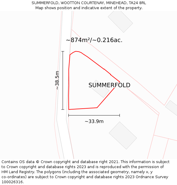 SUMMERFOLD, WOOTTON COURTENAY, MINEHEAD, TA24 8RL: Plot and title map