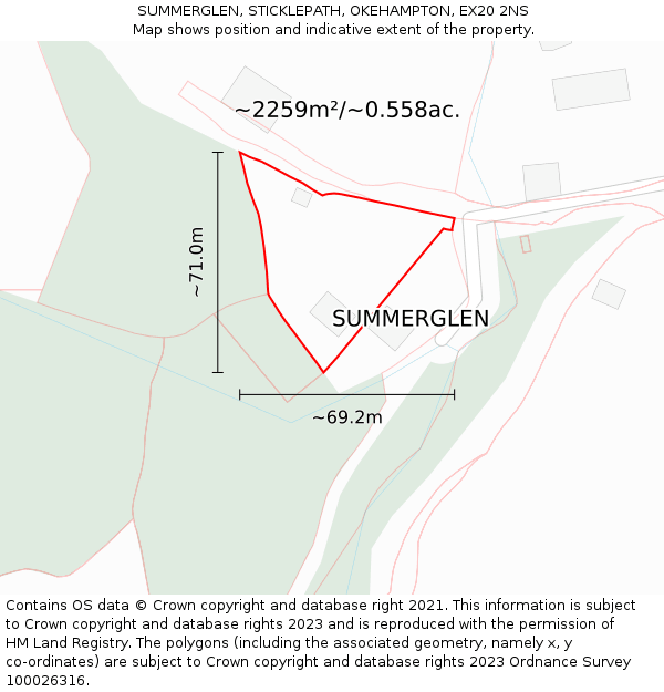 SUMMERGLEN, STICKLEPATH, OKEHAMPTON, EX20 2NS: Plot and title map