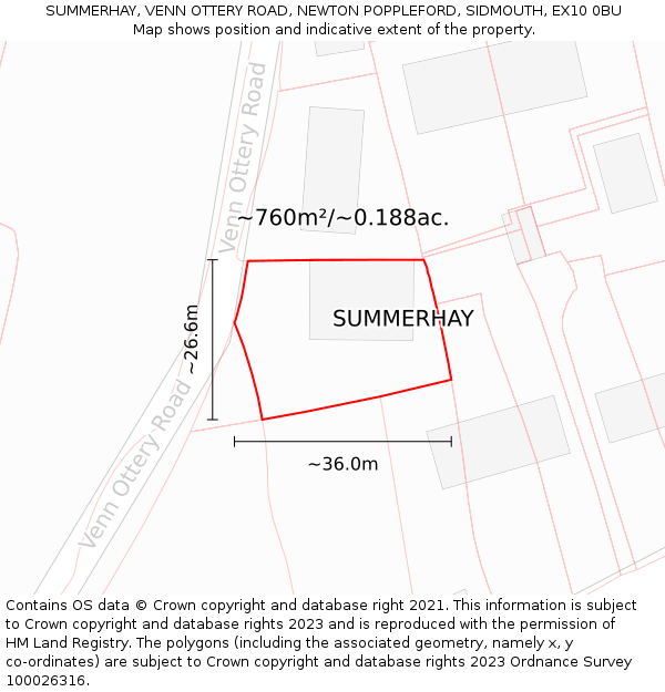 SUMMERHAY, VENN OTTERY ROAD, NEWTON POPPLEFORD, SIDMOUTH, EX10 0BU: Plot and title map