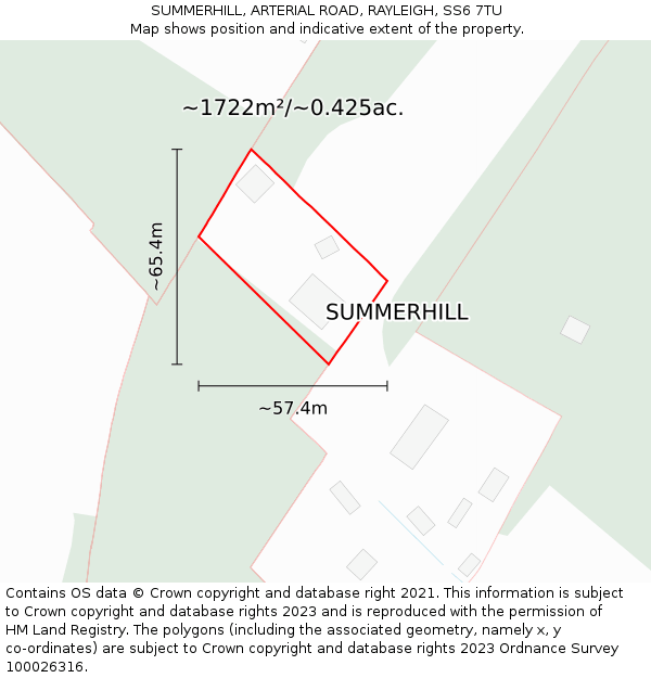 SUMMERHILL, ARTERIAL ROAD, RAYLEIGH, SS6 7TU: Plot and title map