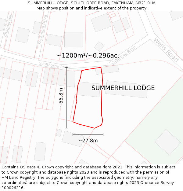 SUMMERHILL LODGE, SCULTHORPE ROAD, FAKENHAM, NR21 9HA: Plot and title map