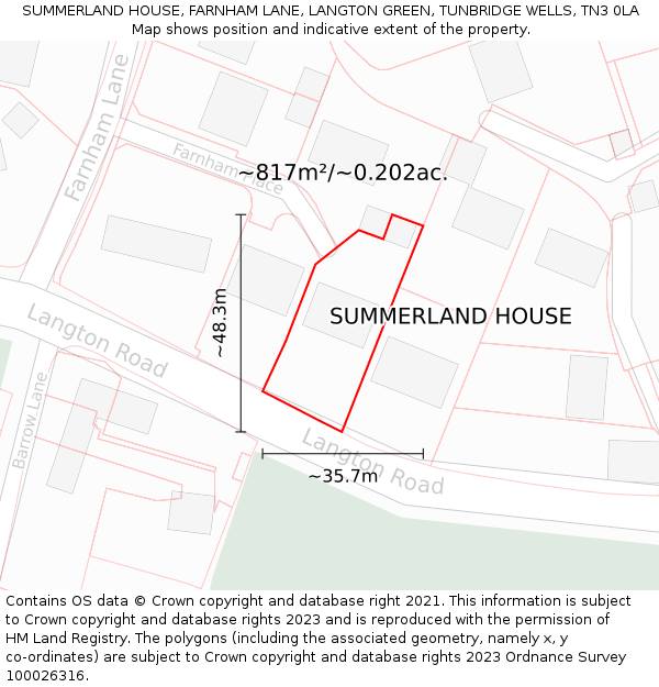 SUMMERLAND HOUSE, FARNHAM LANE, LANGTON GREEN, TUNBRIDGE WELLS, TN3 0LA: Plot and title map