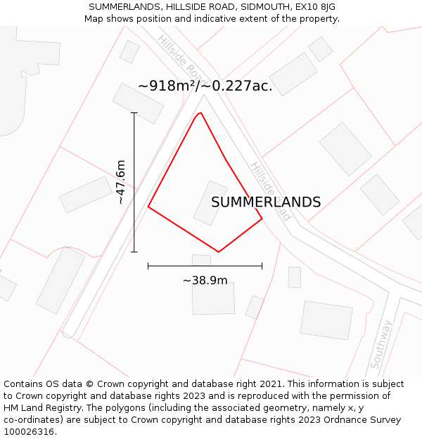 SUMMERLANDS, HILLSIDE ROAD, SIDMOUTH, EX10 8JG: Plot and title map