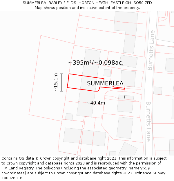 SUMMERLEA, BARLEY FIELDS, HORTON HEATH, EASTLEIGH, SO50 7FD: Plot and title map