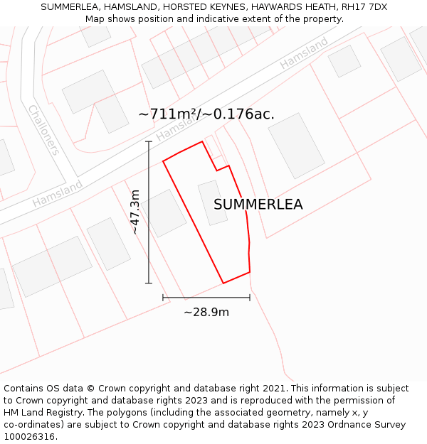 SUMMERLEA, HAMSLAND, HORSTED KEYNES, HAYWARDS HEATH, RH17 7DX: Plot and title map