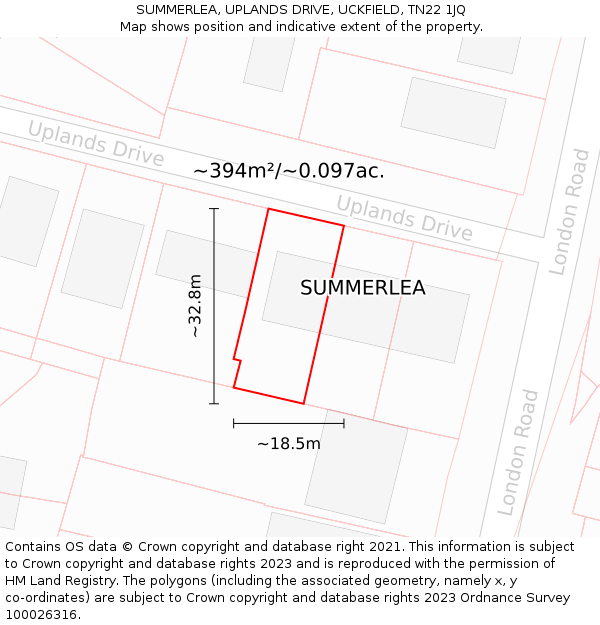 SUMMERLEA, UPLANDS DRIVE, UCKFIELD, TN22 1JQ: Plot and title map