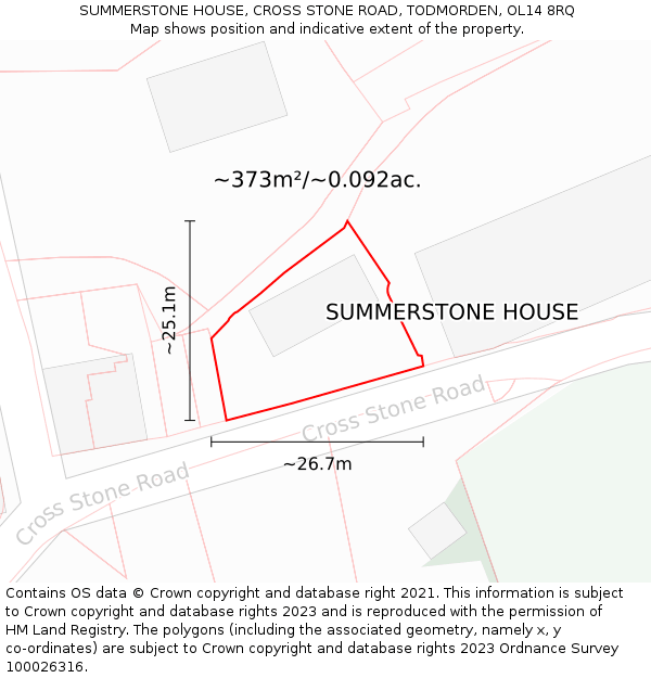SUMMERSTONE HOUSE, CROSS STONE ROAD, TODMORDEN, OL14 8RQ: Plot and title map
