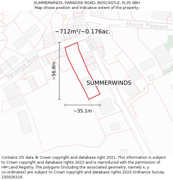 SUMMERWINDS, PARADISE ROAD, BOSCASTLE, PL35 0BH: Plot and title map