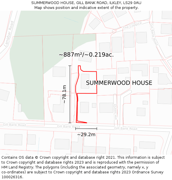 SUMMERWOOD HOUSE, GILL BANK ROAD, ILKLEY, LS29 0AU: Plot and title map