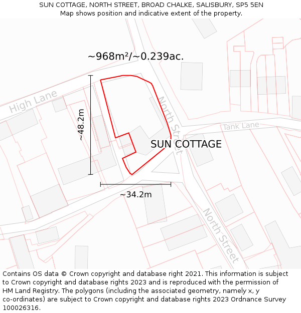 SUN COTTAGE, NORTH STREET, BROAD CHALKE, SALISBURY, SP5 5EN: Plot and title map