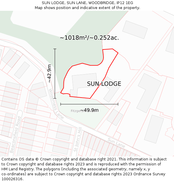 SUN LODGE, SUN LANE, WOODBRIDGE, IP12 1EG: Plot and title map
