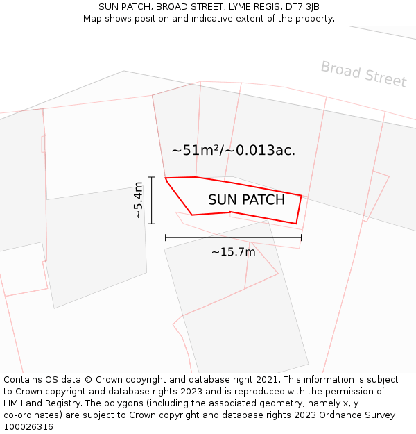 SUN PATCH, BROAD STREET, LYME REGIS, DT7 3JB: Plot and title map