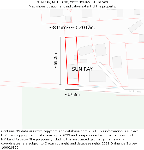 SUN RAY, MILL LANE, COTTINGHAM, HU16 5PS: Plot and title map