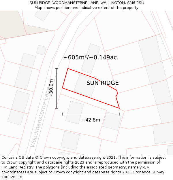 SUN RIDGE, WOODMANSTERNE LANE, WALLINGTON, SM6 0SU: Plot and title map