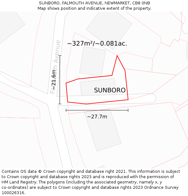 SUNBORO, FALMOUTH AVENUE, NEWMARKET, CB8 0NB: Plot and title map