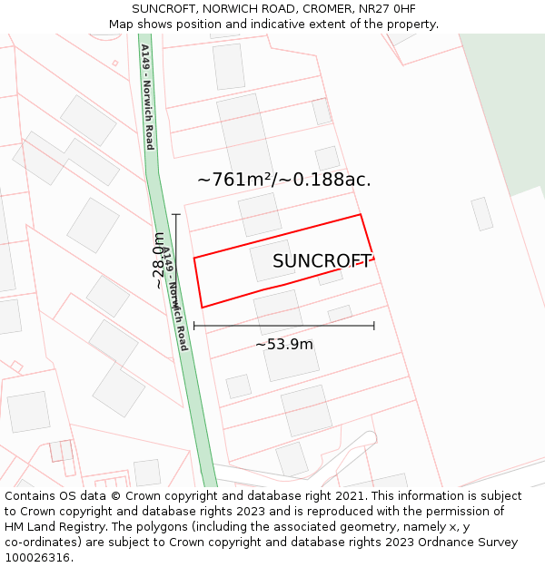 SUNCROFT, NORWICH ROAD, CROMER, NR27 0HF: Plot and title map