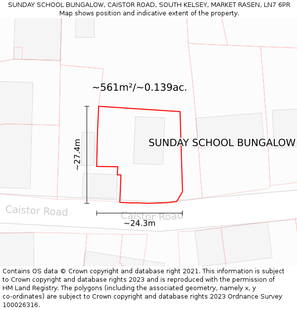 SUNDAY SCHOOL BUNGALOW, CAISTOR ROAD, SOUTH KELSEY, MARKET RASEN, LN7 6PR: Plot and title map