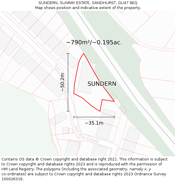 SUNDERN, SUNRAY ESTATE, SANDHURST, GU47 8EQ: Plot and title map