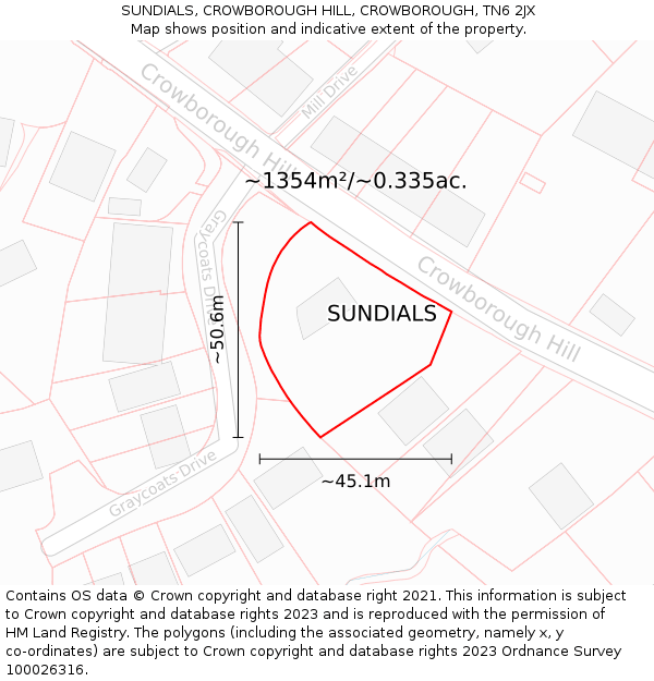 SUNDIALS, CROWBOROUGH HILL, CROWBOROUGH, TN6 2JX: Plot and title map