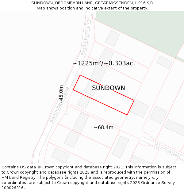 SUNDOWN, BROOMBARN LANE, GREAT MISSENDEN, HP16 9JD: Plot and title map