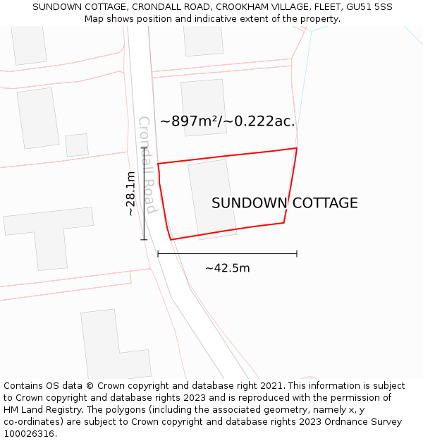 SUNDOWN COTTAGE, CRONDALL ROAD, CROOKHAM VILLAGE, FLEET, GU51 5SS: Plot and title map