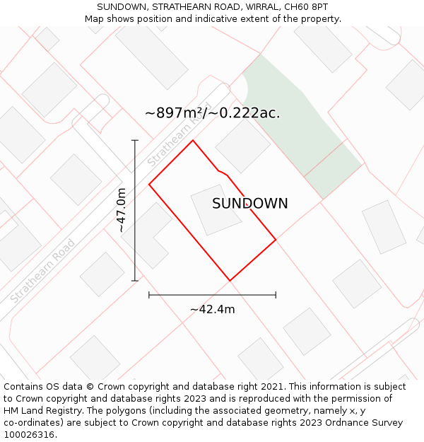 SUNDOWN, STRATHEARN ROAD, WIRRAL, CH60 8PT: Plot and title map