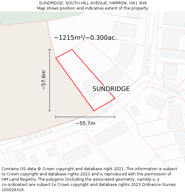SUNDRIDGE, SOUTH HILL AVENUE, HARROW, HA1 3NX: Plot and title map