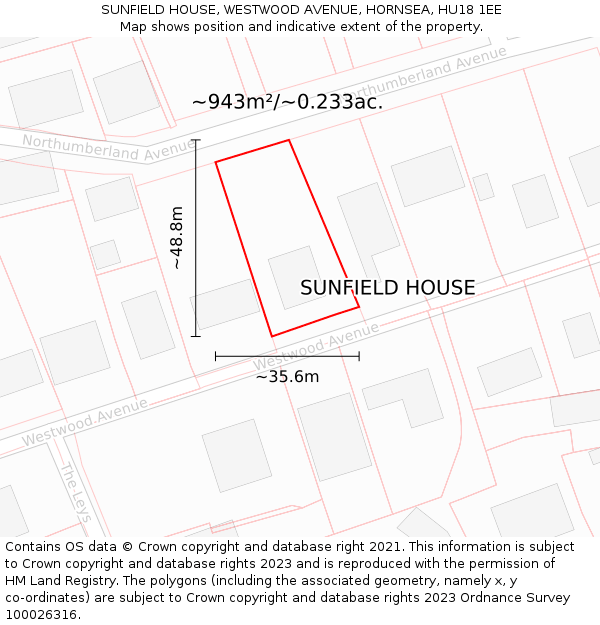 SUNFIELD HOUSE, WESTWOOD AVENUE, HORNSEA, HU18 1EE: Plot and title map