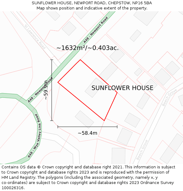 SUNFLOWER HOUSE, NEWPORT ROAD, CHEPSTOW, NP16 5BA: Plot and title map