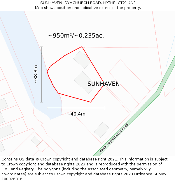 SUNHAVEN, DYMCHURCH ROAD, HYTHE, CT21 4NF: Plot and title map