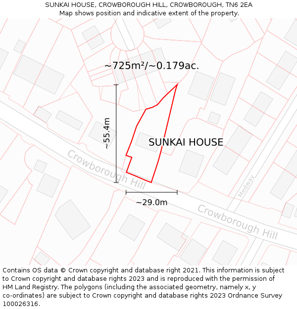 SUNKAI HOUSE, CROWBOROUGH HILL, CROWBOROUGH, TN6 2EA: Plot and title map