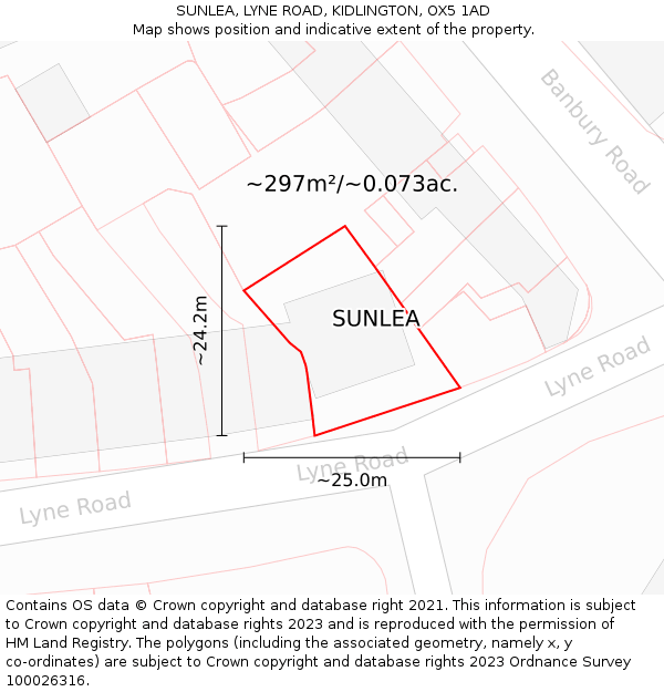 SUNLEA, LYNE ROAD, KIDLINGTON, OX5 1AD: Plot and title map