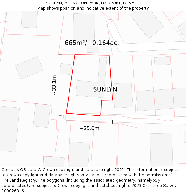 SUNLYN, ALLINGTON PARK, BRIDPORT, DT6 5DD: Plot and title map