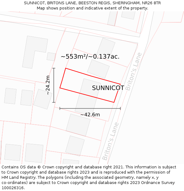 SUNNICOT, BRITONS LANE, BEESTON REGIS, SHERINGHAM, NR26 8TR: Plot and title map