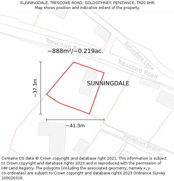 SUNNINGDALE, TRESCOWE ROAD, GOLDSITHNEY, PENZANCE, TR20 9HR: Plot and title map