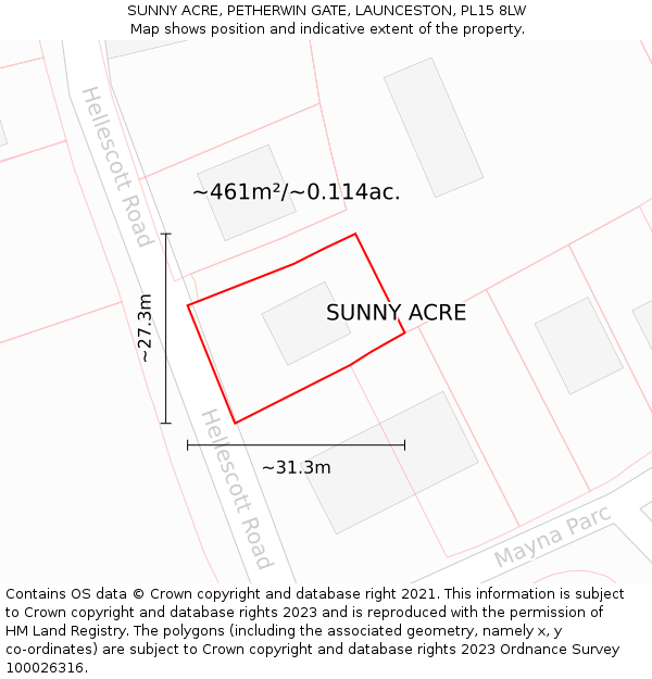 SUNNY ACRE, PETHERWIN GATE, LAUNCESTON, PL15 8LW: Plot and title map