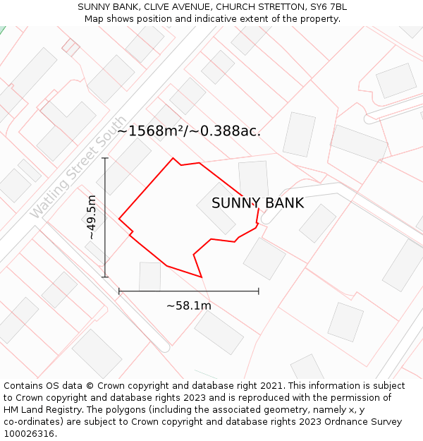 SUNNY BANK, CLIVE AVENUE, CHURCH STRETTON, SY6 7BL: Plot and title map