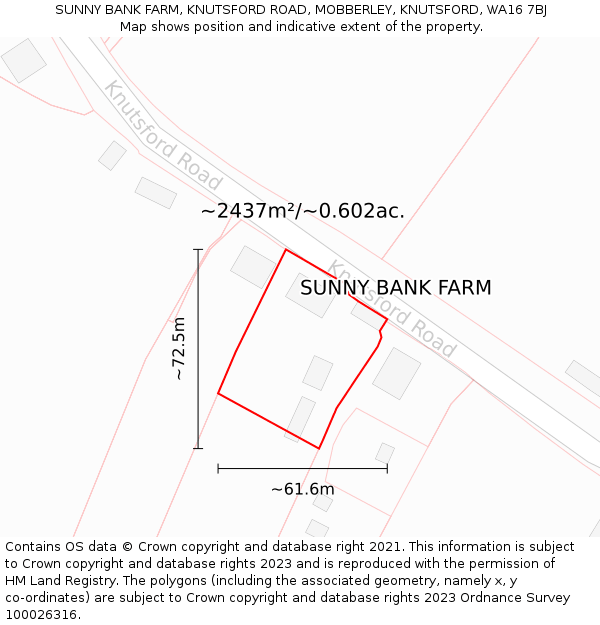 SUNNY BANK FARM, KNUTSFORD ROAD, MOBBERLEY, KNUTSFORD, WA16 7BJ: Plot and title map
