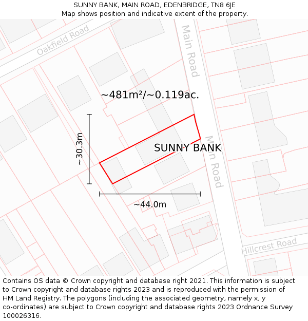 SUNNY BANK, MAIN ROAD, EDENBRIDGE, TN8 6JE: Plot and title map