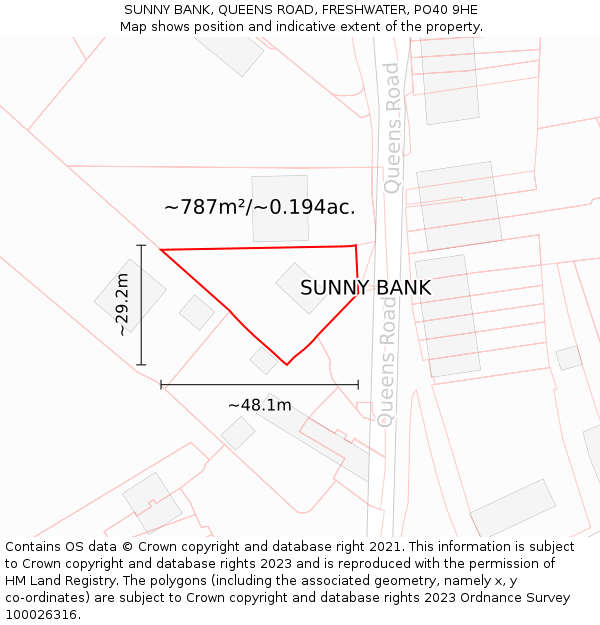 SUNNY BANK, QUEENS ROAD, FRESHWATER, PO40 9HE: Plot and title map