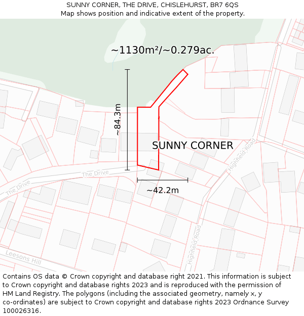 SUNNY CORNER, THE DRIVE, CHISLEHURST, BR7 6QS: Plot and title map