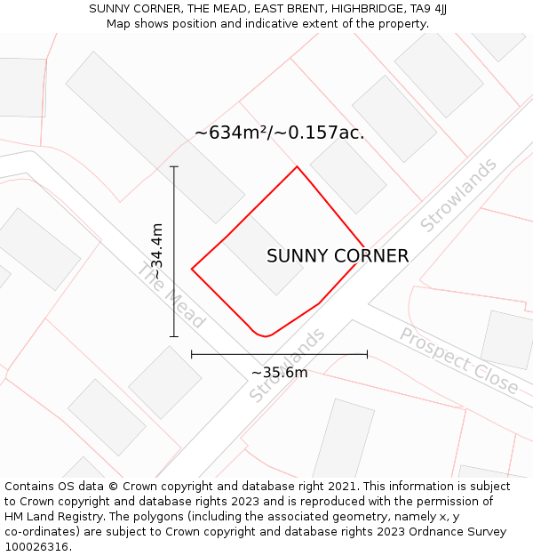 SUNNY CORNER, THE MEAD, EAST BRENT, HIGHBRIDGE, TA9 4JJ: Plot and title map