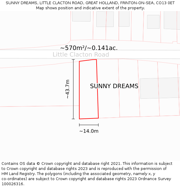 SUNNY DREAMS, LITTLE CLACTON ROAD, GREAT HOLLAND, FRINTON-ON-SEA, CO13 0ET: Plot and title map