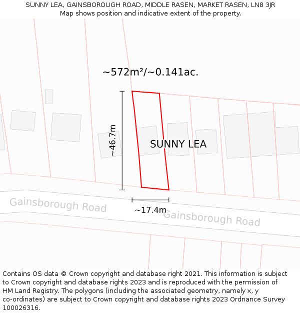 SUNNY LEA, GAINSBOROUGH ROAD, MIDDLE RASEN, MARKET RASEN, LN8 3JR: Plot and title map