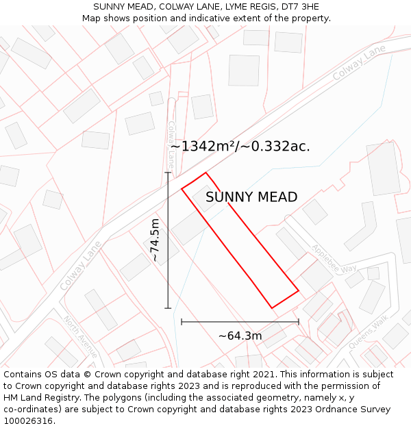 SUNNY MEAD, COLWAY LANE, LYME REGIS, DT7 3HE: Plot and title map