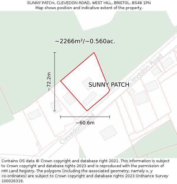 SUNNY PATCH, CLEVEDON ROAD, WEST HILL, BRISTOL, BS48 1PN: Plot and title map