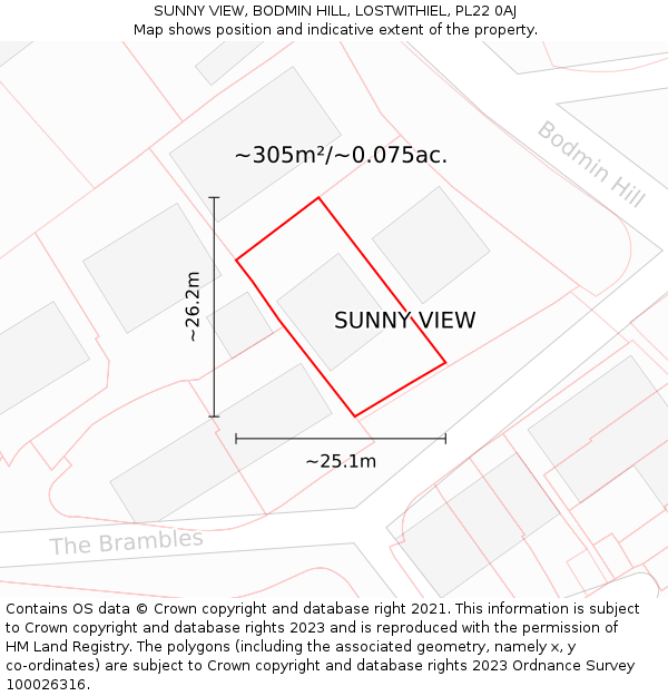 SUNNY VIEW, BODMIN HILL, LOSTWITHIEL, PL22 0AJ: Plot and title map