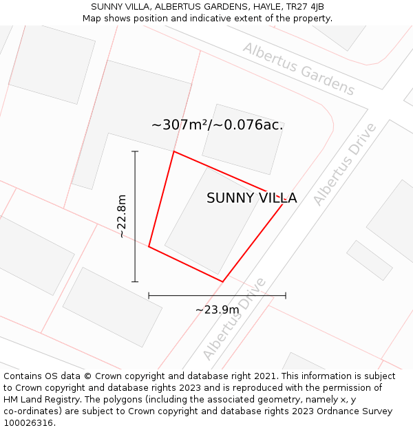 SUNNY VILLA, ALBERTUS GARDENS, HAYLE, TR27 4JB: Plot and title map